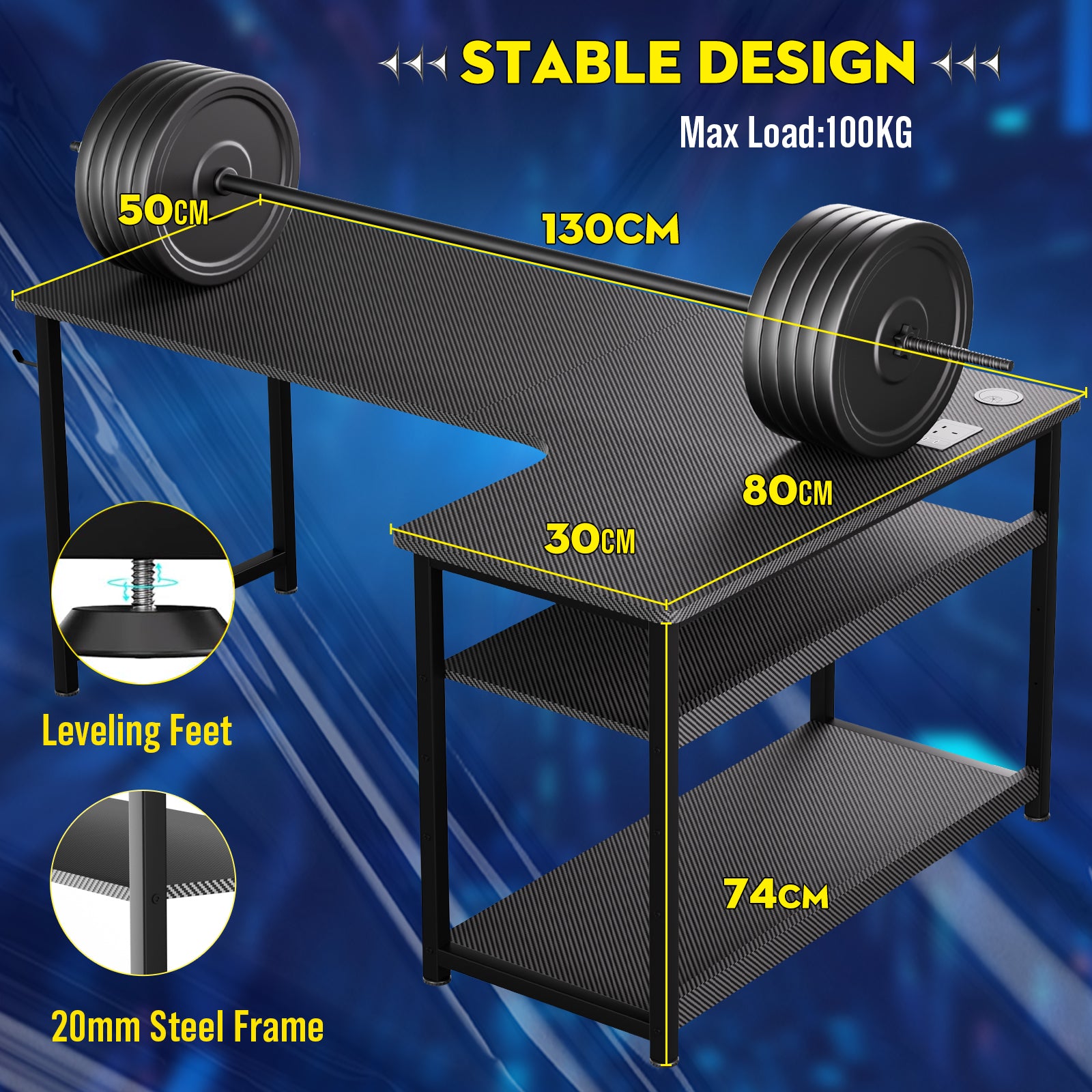 Comhoma Carbon Fiber Style Computer Desk, Compatible with Monitor Arm Storage Shelves for Home Office