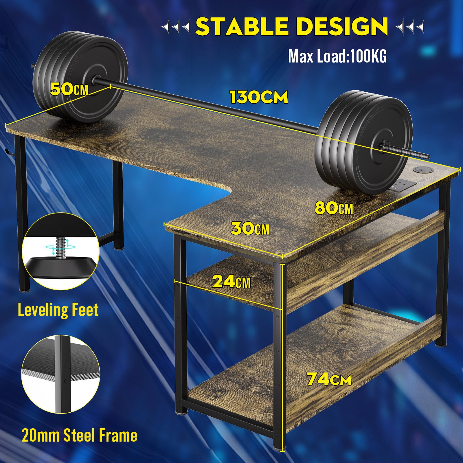 Comhoma Carbon Fiber Style Computer Desk, Compatible with Monitor Arm Storage Shelves for Home Office
